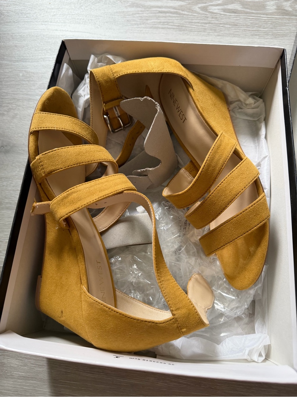 Nine West Mustard Yellow Strappy Wedge Sandals